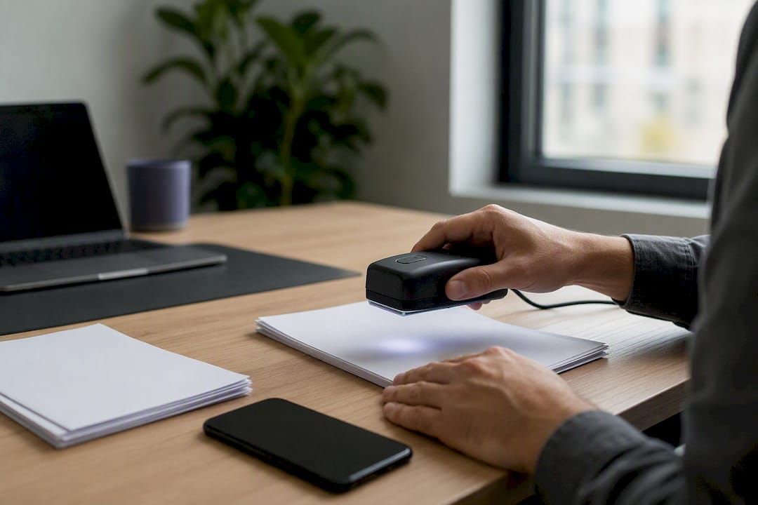 Mains scannant des factures de loyer