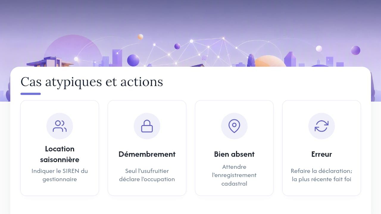 Que faire pour la location saisonnière, le démembrement ou une erreur de déclaration ? — overview diagram